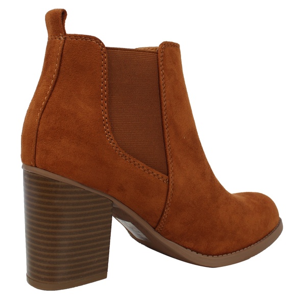 Hazel Faux Suede Chelsea Stacked Heel Ankle Bootie - Picture 3 of 5